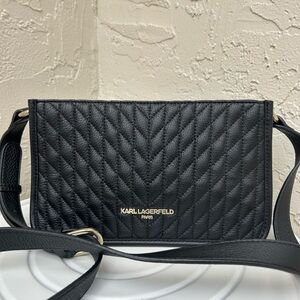 Karl Lagerfeld Paris Karolina top-zip leather crossbody bag with chevron Black